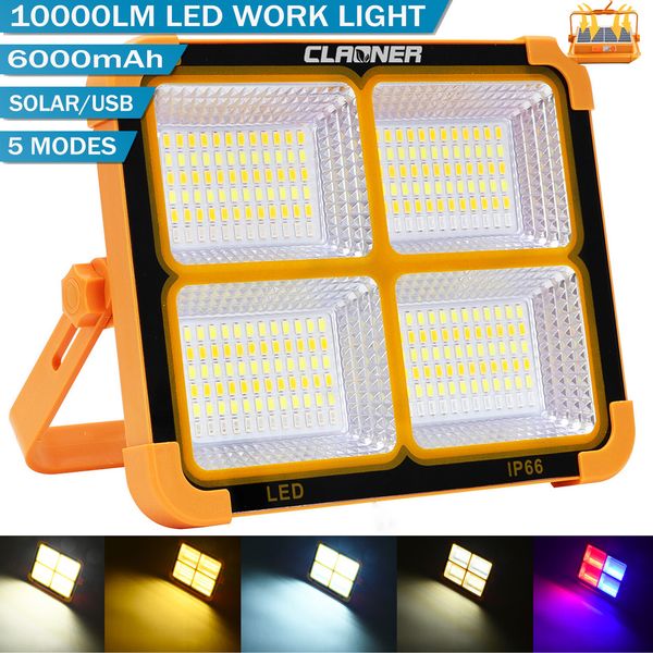 10000LM LED Work Solar Light 6000mAh Rechargeable Flashlight Floor Lamp 5 Modes