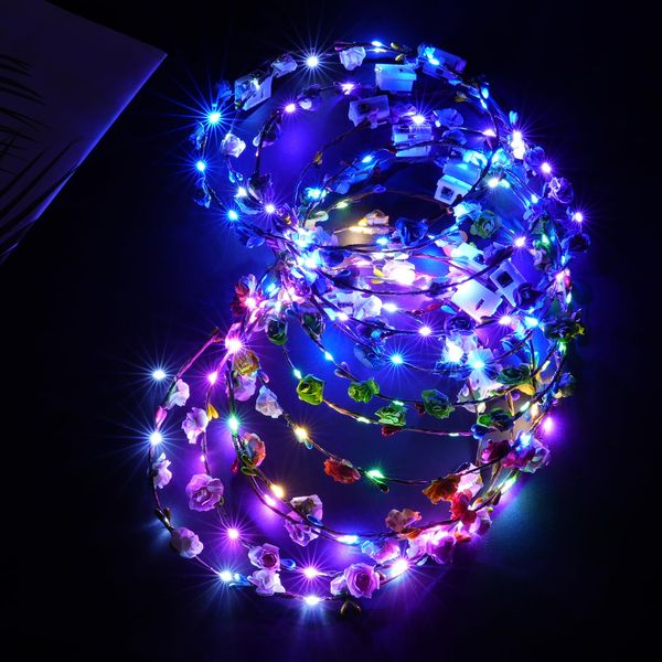 URAQT LED Flower Headband, 12PCS Flower Crown Garland, Light Up LED Flower Headband, Crown Flower Headdress for Women Girls for Wedding, Halloween Christmas and Party Decor