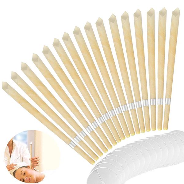 16Pcs Ear Cones Wax Remover Ear Wax Candles Organic Non-Toxic Earwax Candles Hollow Ear Candling Candles with Protective Discs Ear Candles