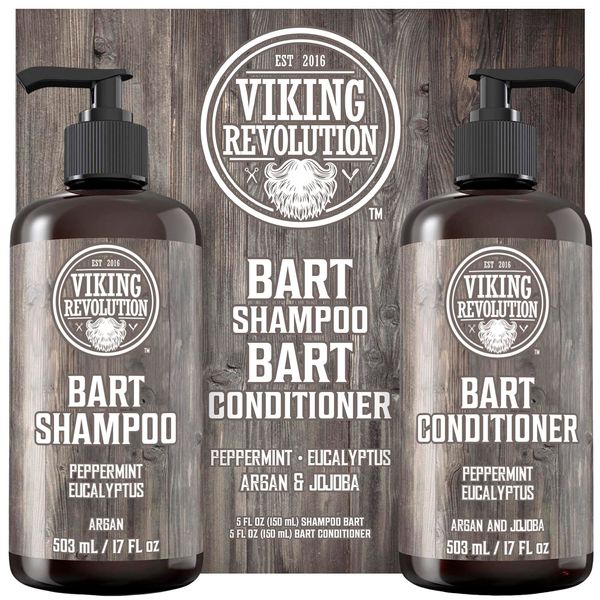 Viking Revolution Bart Shampoo & Conditioner Set - Erweicht, Glättet & Stärkt den Bartwuchs - Natürlicher Pfefferminz- & Eukalyptusduft - Geschenke Für Männer - 2 x 500 ml