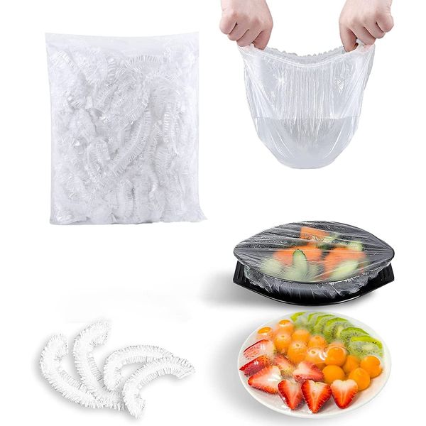 Shrinkable Fresh Keeping Bags Universal elastic stretch bowl cover Plastic Sealing Bags Food Cover Reusable Elastic Stretch Wrap Food Covers for Plates & Bowls Fruit Preservation 100 Pcs