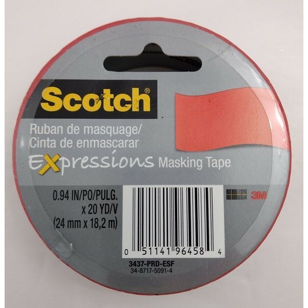 Scotch Expressions Masking Tape, 0.94 Inch x 20 Yards, Red