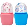 AECW Reusable Cube Silicone Mold Ice Roller for Face Cold Therapy Facial Massage Roller (Pink + Blue)
