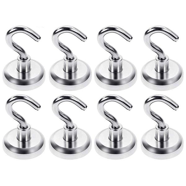 ZFYQ Magnetic Hooks, 25mm Ultra Powerful Magnets 44lbs Hooks, Great for Fridge, Office and Kitchen, Pack of 8