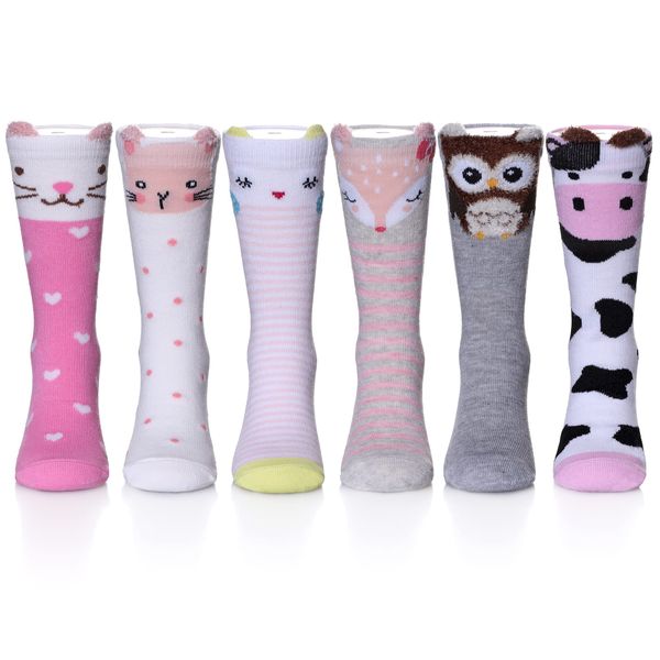 Color City Unisex Baby Socks Knee High Socks - Animal Warm Cotton Toddler Boys Girls Stockings (6 Pairs Animal C)