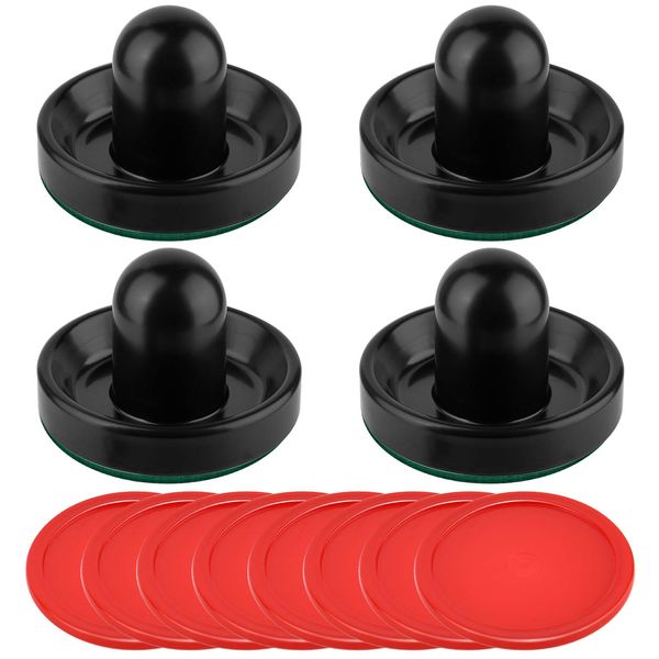 Coopay Air Hockey Pushers and Red Air Hockey Pucks, Goal Handles Paddles Replacement Accessories for Game Tables(4 Striker, 8 Puck Pack) (Black)