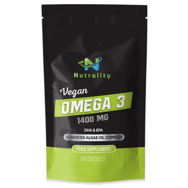 Nutrality Vegan Omega 3 Supplement 1400mg | Surpasses Fish Oil & Supports Heart, Brain, Joints | Enriched with EPA & DPA | Vegan | 240 Capsules