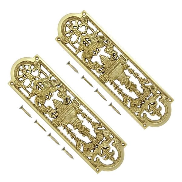 TERF® 225mm X 70mm Antique Solid Brass Fancy Finger Plate 225mm X 70mm (9'' X 2.76'') Door Push Plate Fancy Finger Plate Including Fixing Screw - Pack of 2