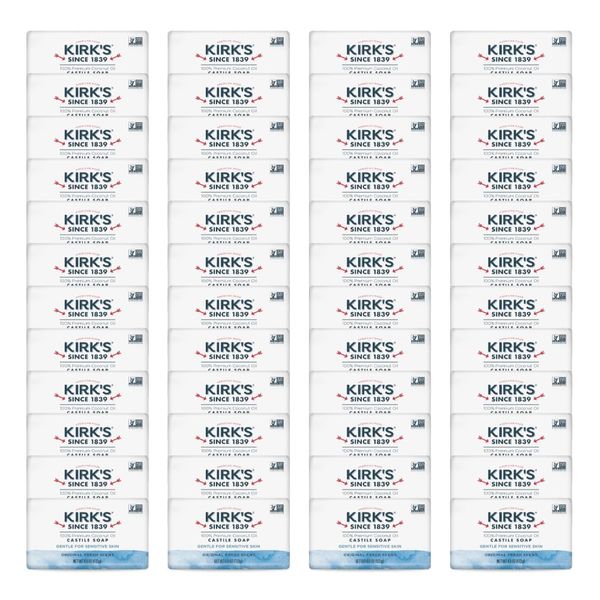 Kirk's Castile Bar Soap for Men, Women & Children - Made with Premium Coconut Oil, Sensitive Skin Formula, Vegan, Non GMO, Original Fresh Scent, 4 oz. Bars, 48 Pack
