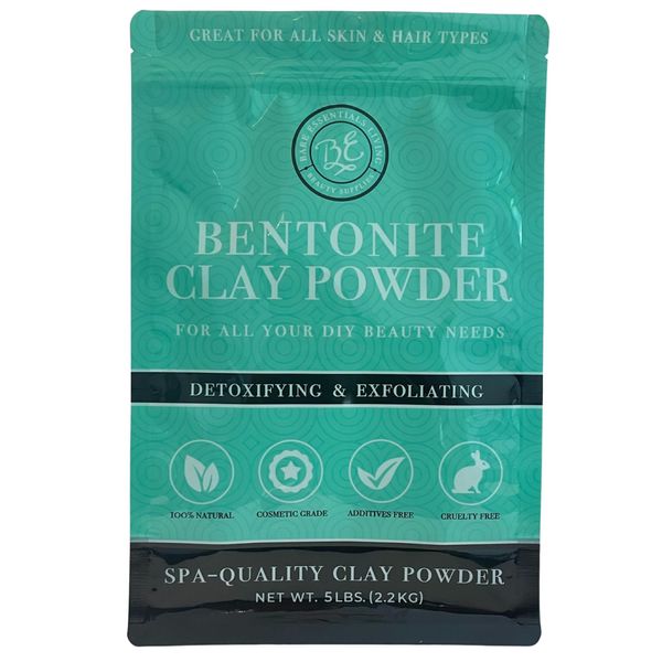 Bare Essentials Living Bentonite Clay Powder Bulk 5lb Pounds- Cosmetic for Face, Hair, Body, Mask, Mud Bath, DIY Soap Making, Deodorant, Indian Healing Clay