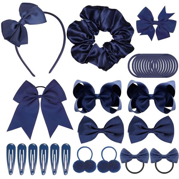 68Pcs Navy Hair Accessories, Girls School Hair Accessories Kit, Blue Hair Accessories School Hair Accessories Blue Bow Hair Clips Headband Hair Barrettes Ponytail Holder Elastics Bands Ribbon