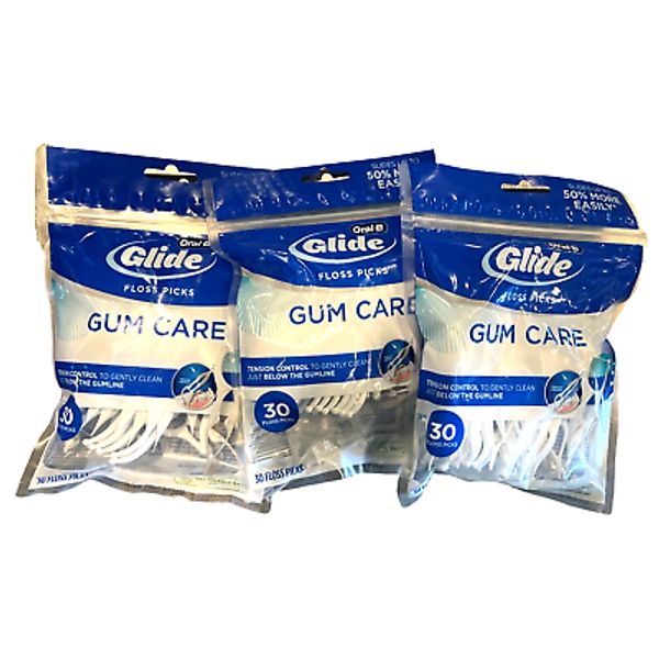 Oral-B Glide GUM CARE / Advanced Floss PICKS 30 ct ( 3 pack ) NEW LOOK!