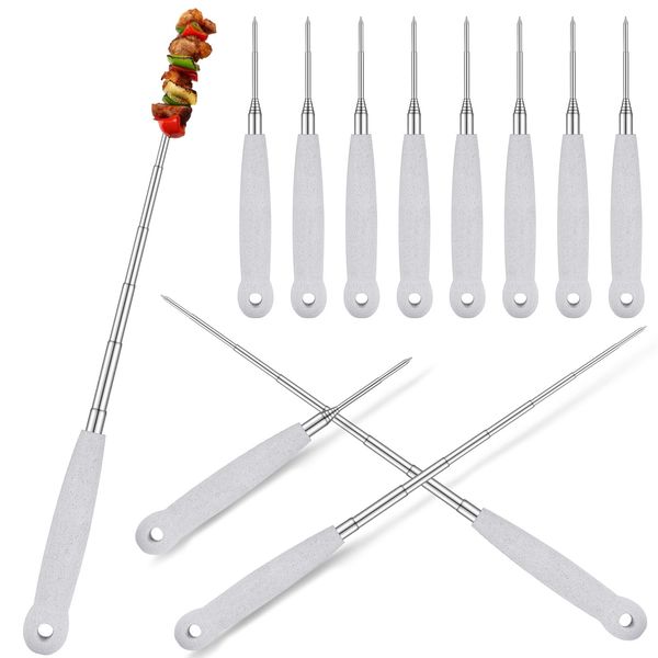 Uiifan 8 Pcs Marshmallow Roasting Sticks Extendable 30 Inch Long Smores Sticks BBQ Skewers for Grilling Roasting Forks with Wooden Handle Hot Dog Camping Skewers Campfire Accessories for Fire Pit