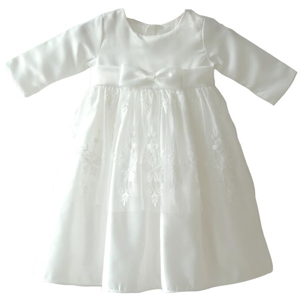 LOLIWE Christening Dress Long Sleeve Satin Lace Baby Girl Flower Girl M35, White