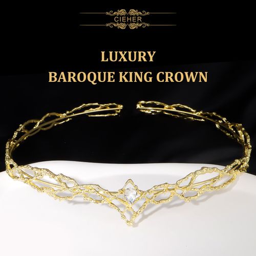 King Crown, CIEHER Vintage Hobbit Elf King Gold Crown, Gold Tiara Costume Headbands for Women Men, Crowns for Men Birthday Party Prom Wedding Cosplay