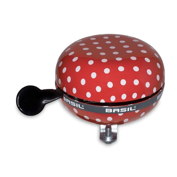 Basil Polkadot Big Bicycle Bell - Ding Dong - 80mm - Red With White Dots