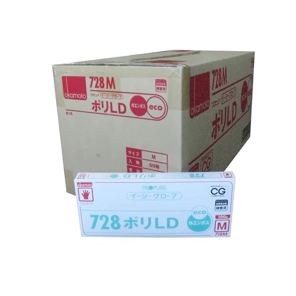 Okamoto Poly LD Eco Embossed Gloves 728 Transparent M Outer Embossed 1 Case (100 Sheets x 50 Boxes)