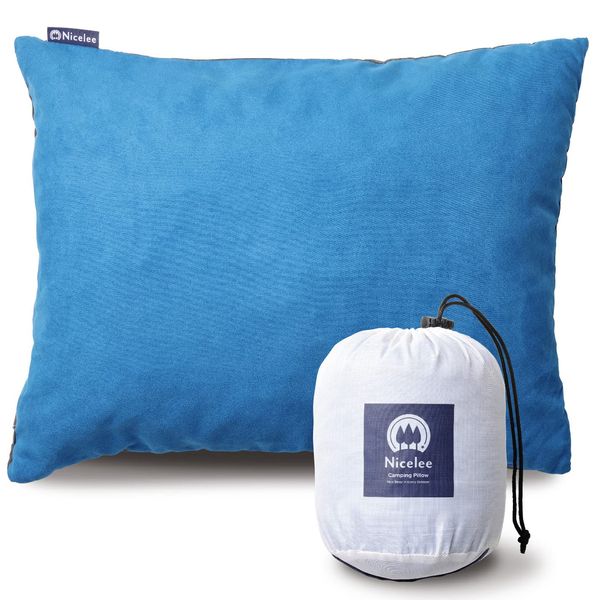 Nicelee Camping Pillow, Travel Pillow, Portable Pillow, Outdoor, Compact, Sleeping in Car, Adjustable Height (Medium, Sky Blue)