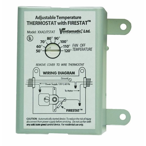 Ventamatic XXFIRESTAT 10-Amp Adjustable Programmable Thermostat with Firestat for Power Attic Ventilators, Replacement Thermostat , White