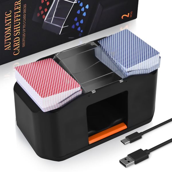 Nileole Rechargeable 2 Decks Card Shuffler, Automatic 2000 MAh Quiet Electric Shuffler, Playing Cards, Texas Hold'em, Poker, Home Card Games, Blackjack