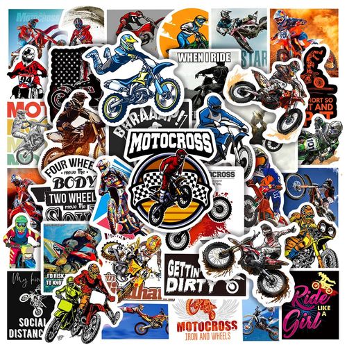 RGBEE Moto-Cross Stickers 50 Pieces Waterproof Vinyl Sticker Set for Laptop, Suitcase, Helmet, Motorcycle, Skateboard, Snowboard, Car, Bike, Computer, Graffiti Sticker Decals