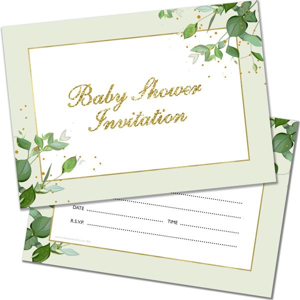 Olivia Samuel 20 x Baby Shower Party Invites - Ready to Write with Envelopes - Botanicals Design. Designed and Printed in the UK