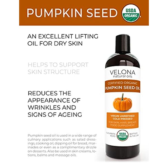 Pumpkin Seed Oil Organic Certified - 100% Pure Organic Pumpkin Seed Oil for  Hair Growth and Anti Aging Face Oil - Organic Hair Oil for Dry Hair and