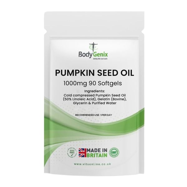 Bodygenix Pumpkin Seed Oil 1000mg Softgels - Anti Inflammatory Skin Health Immune System Heart Wellness Natural Supplement - 90 Softgels 3 Month Supply