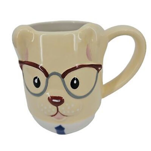 Puppy Dog Coffee Mug Glasses Necktie Novelty Office Animal Pet Lover Tag