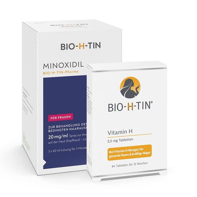 Minoxidil BIO-H-TIN 20 mg/ml Spray, Lösung zum Auftragen auf die Kopfhaut 3x 60 ml + BIO-H-TIN Vitamin H 2,5 mg 84 Tabletten für 12 Wochen