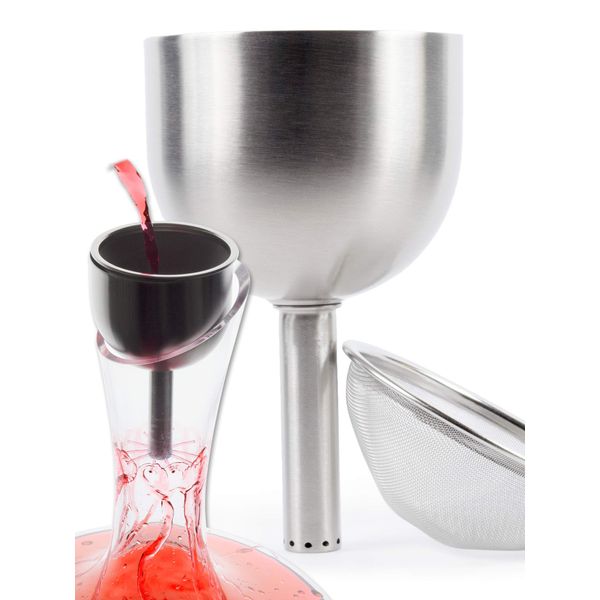 Plaisir de la Cave 3in1 Steel Funnel with Strainer (Wine Shower + Aerator + Filter) - Improves Wine & Clears Residues