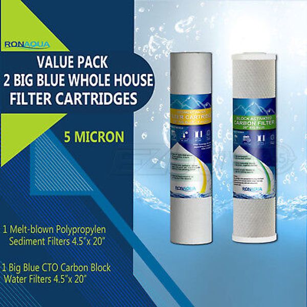 Big Blue  CTO Carbon Block &  Sediment Water Filters 4.5" x 20" Cartridges Set