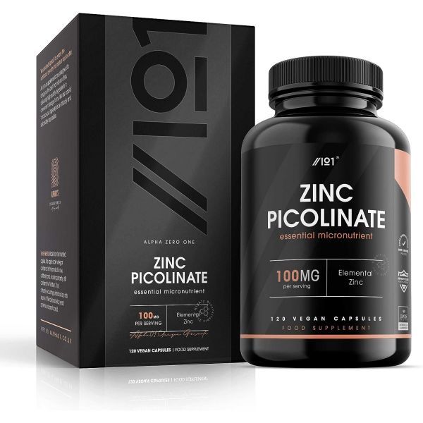 Zinc Picolinate 100mg 1000% Daily NRV Elemental 120 Capsules Additive Free, 120 Count (Pack of 1)