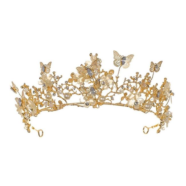 Butterfly Flower Tiara, Rhinestone Pearl Bride Crown Hairband, Wedding Birthday Party Jewelry Hair Accessories