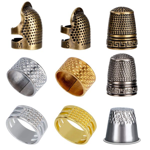 Sewing Thimble Finger Protector, 9pcs Adjustable Fingertip Thimble Copper Shield Protector Guard Finger for Embroidery Needlework Retro Hand Quilting Working