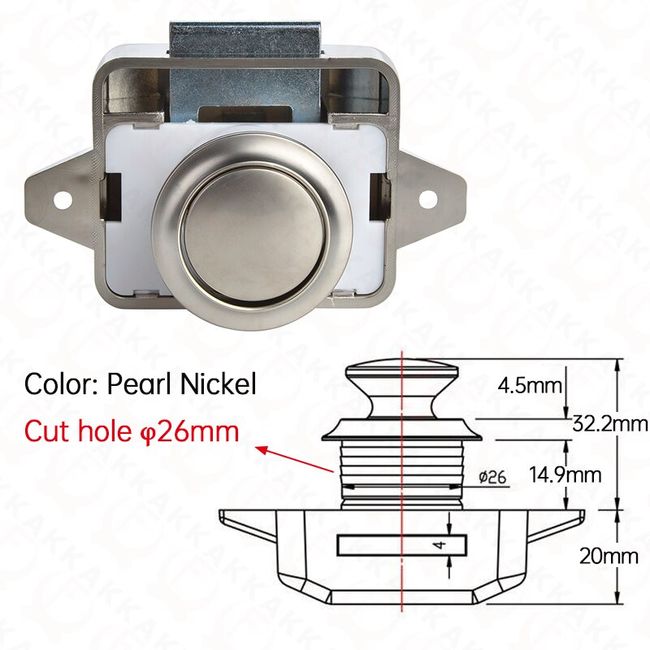 Concealed Small Push Knob Latch Lock for Caravans, RV and boats Satin Nickel