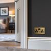 BG Electrical Double Switched Power Plug Wall Socket, Screwless, Evolve, Satin Brass, 13A, PCDSB22B