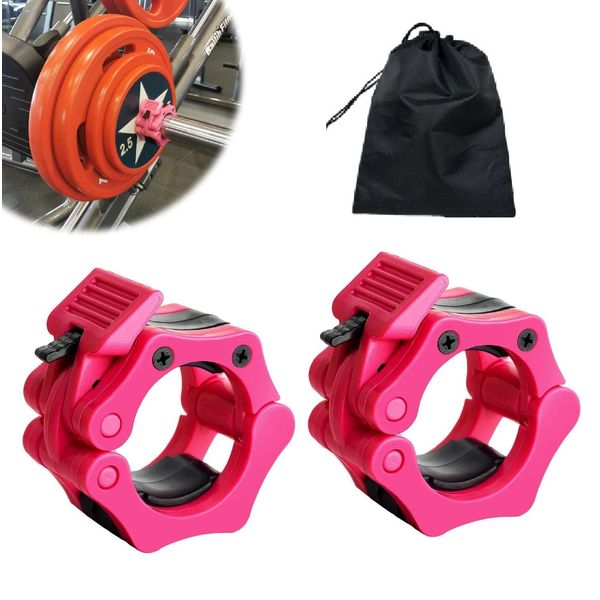 Barbell Clamps Olympic Bar Collars 2 Inch Quick Release Barbell Lock Clamp Locking Standard Bar Weight Plates Collar Clips for Workout Weightlifting Fitness Training Bodybuilding-Pink