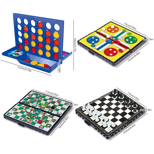 saijer Four in a Row, 4 in a Line Game Line Up 4 Game Mini Board Games Connect 4 Game Classic Line Up 4 Connect Board Game Snake Chess Ludo International Chess Travel Games(4 Sets)