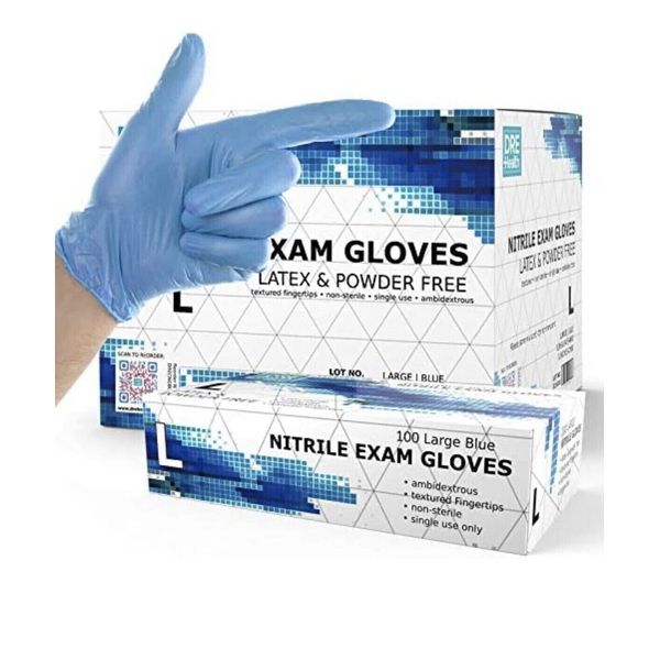 1,000 PACK DRE HEALTH Nitrile Exam Gloves Latex Free Powder Free Blue LARGE Size