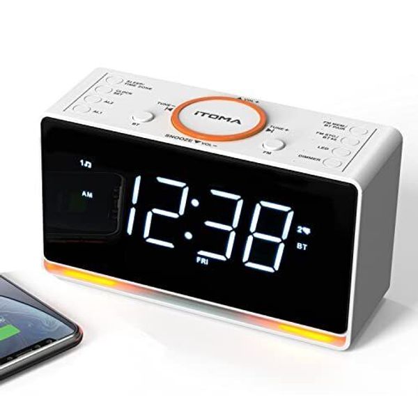 Alarm Clock Radio 1.4" White Led Display Clock With Bluetooth Fm Radio Dual Alar