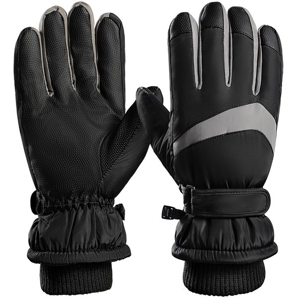 Trifabricy Winter Ski Gloves - Waterproof Windproof Gloves for Men & Women, Touchscreen Snow Gloves for Cold Weather, Thermal Warm Gloves for Skiing Snowbarding Driving, Black