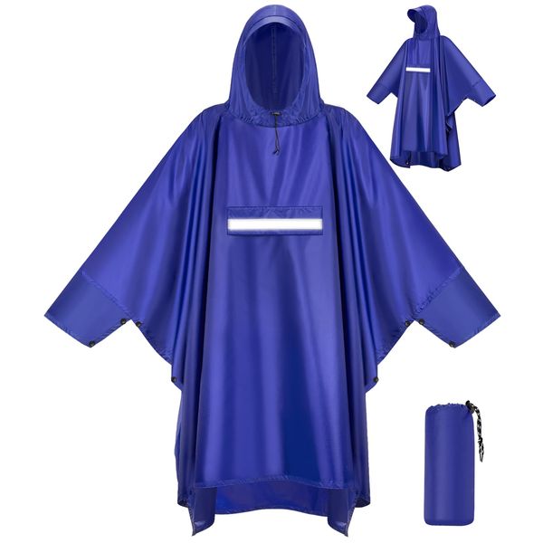 VOBUKE Regenponcho Wasserdichter Regencape mit Kapuze Taschen Reflexstreifen Atmungsaktiv Regenjacke Fahrrad Herren Wiederverwendbar Regenmantel Damen mit Belüftet Regen Poncho Freien Camping Wandern