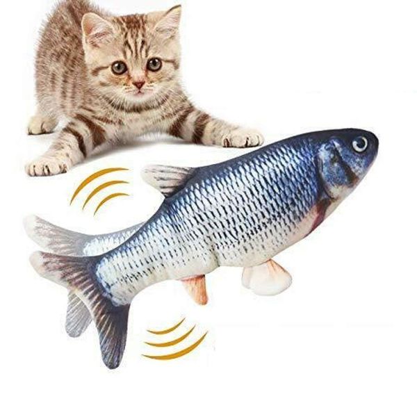 11" Electric Moving Fish Cat Toy Realistic Flopping Catnip Kicker Toy Plush Simulation Wagging Fish Wiggle Interactive Cat Toy Pets Chew Bite Supplies with Motion Sensor, USB Charged, Catnip Pouches