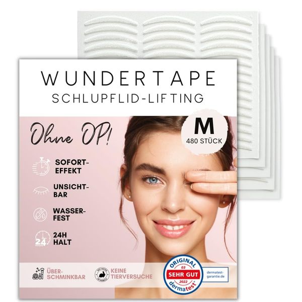 WUNDERTAPE Schlupflider Stripes Schlupflid-Tape Streifen zum Augenlid-Lifting ohne OP! (wasserfest, 24h Halt, double eyelid lifting tapes) Augenlid-Tape (480 M)