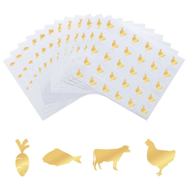 OLYCRAFT 1200pcs 4 Styles Gold Meal Stickers 1 Inch Food Choice Sticker Cow/Chicken/Fish/Carrot Wedding Meal Indicator Stickers Kitchen Stickers Meal Stickers for Place Card Wedding Party Supplies