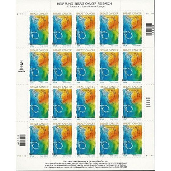 1998 Breast Cancer Research 20 x First Class Mail US Postage Stamps Scott B1