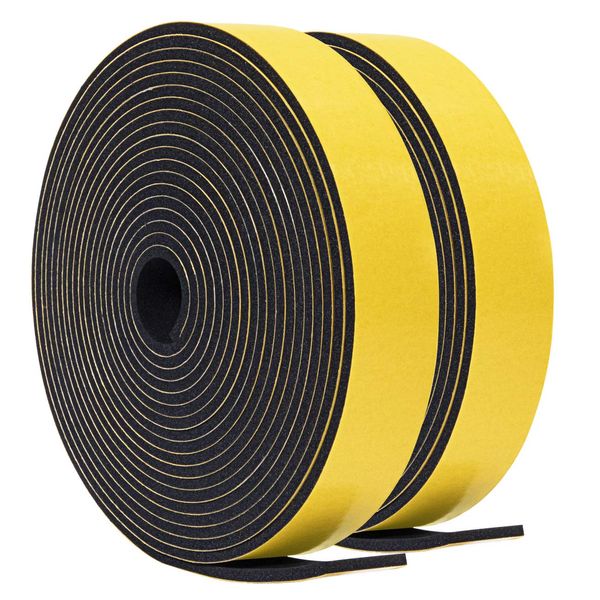 TORRAMI Door Seal 1 inch W x 1/8 inch T x 16.5 Ft Length, Foam Soundproofing Insulation Weather Stripping Gasket (Total 33 Ft Length, 2 Rolls of 16.5 Ft Each)