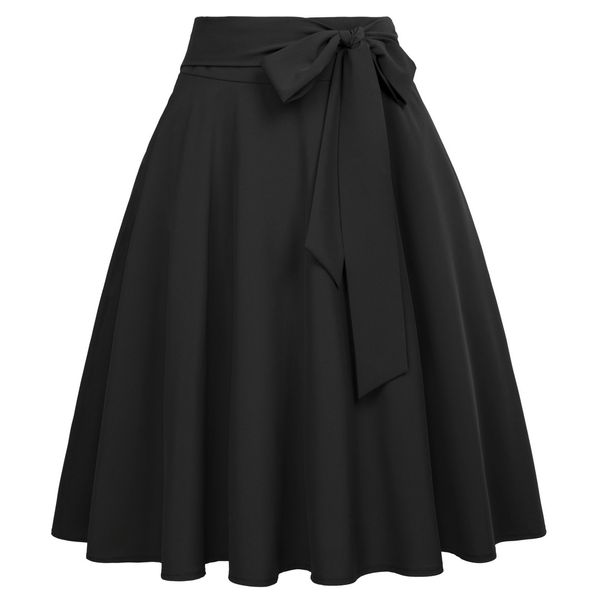 Belle Poque Women's High Waisted A Line Street Skirt Pleated Midi Skirt Black-1 Size S BP561-1