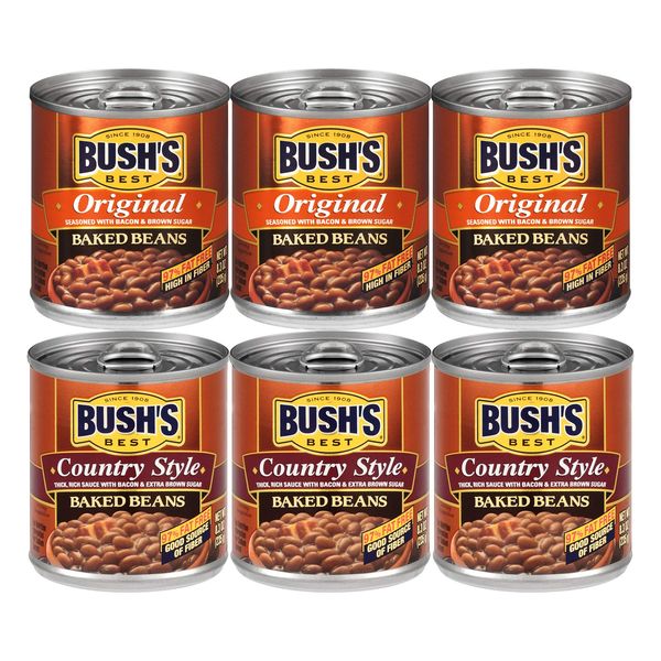 Bush's Best 3 Original Baked Beans, 3 Country Style Baked Beans, 8.3 Oz Variety Pack, 1 CT